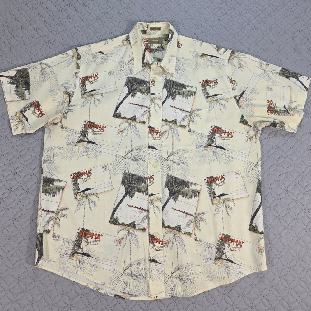 Natural Issue Mens Large Aloha Hawaiian Postcard Print Cotton Button Down Shirt